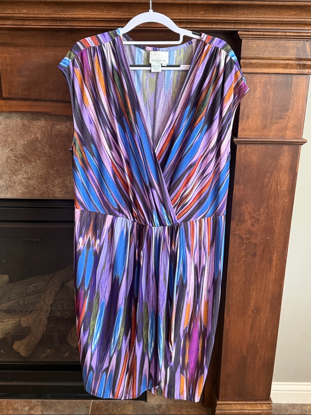 Blue purple watercolor flattering cap sleeve slimming knee length dress 14W